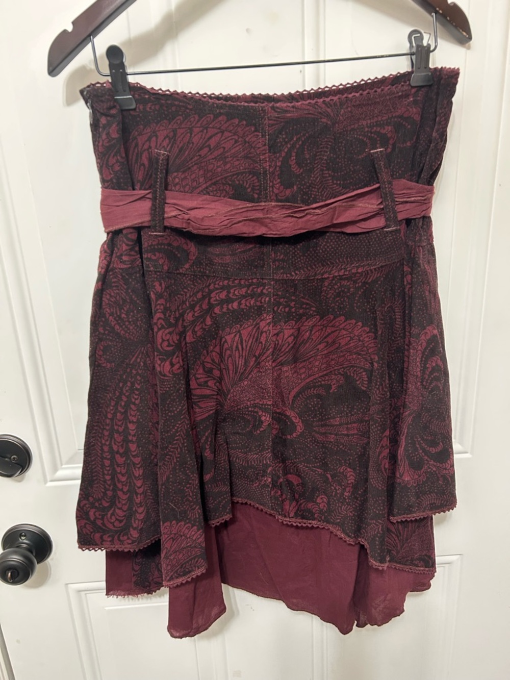 Bohemian Asymmetrical Maroon Printed Tie-Waist Skirt - Picture 7 of 10